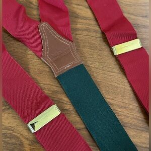 Ralph Lauren Polo Suspenders Red & Green Solid Brass Leather Button Tab USA